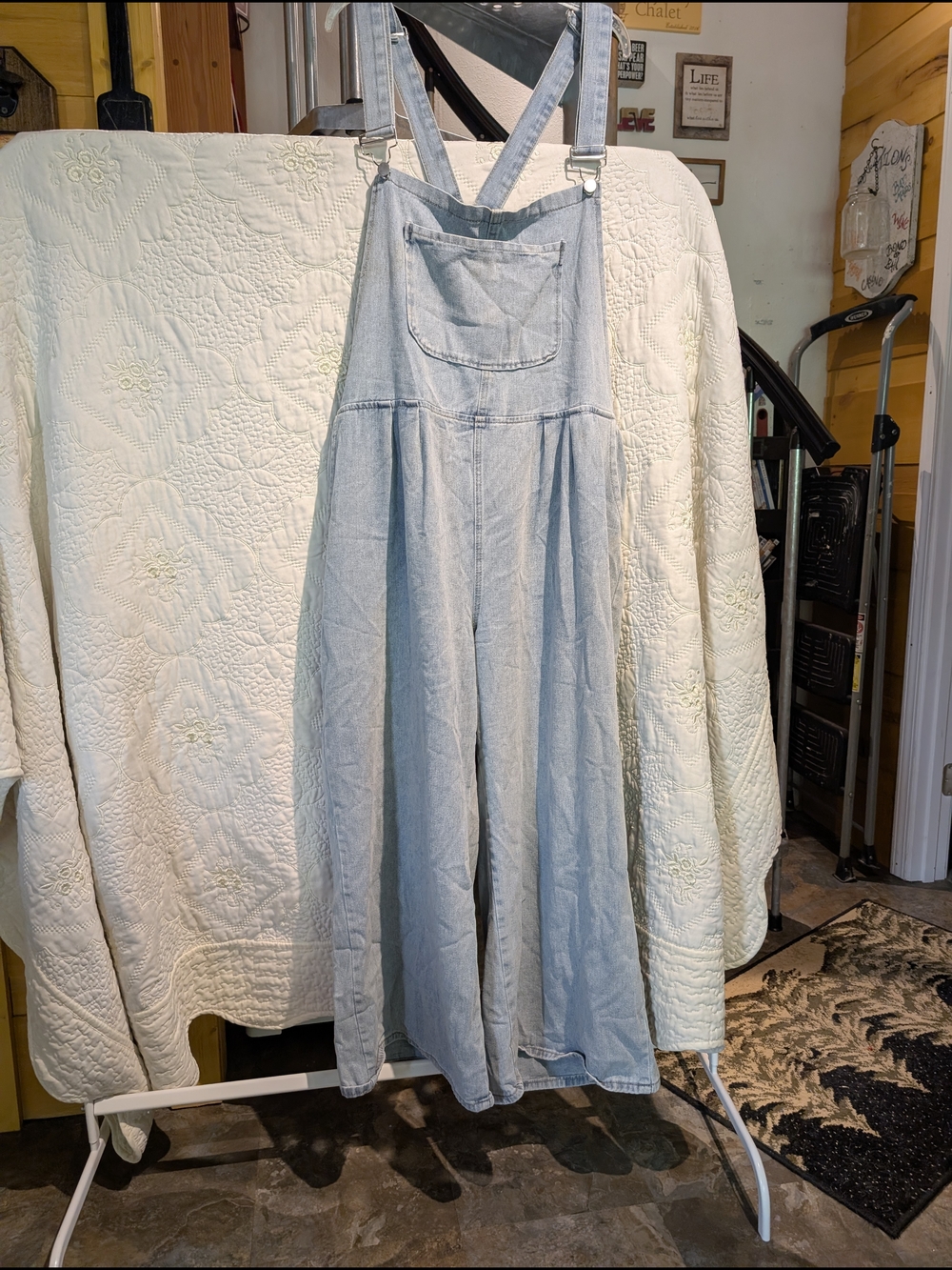 Light Wash Denim Women’s Overalls With Wide Legs,  Jumpsuit